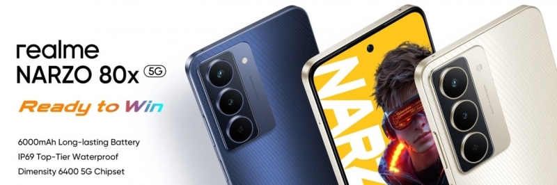 Realme представила недорогие смартфоны Narzo 80x и Narzo 80 Pro с полной защитой от воды