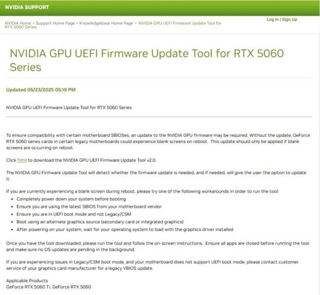 GeForce RTX 5060 и 5060 Ti оказались несовместимы с некоторыми материнскими платами, но Nvidia всё починила