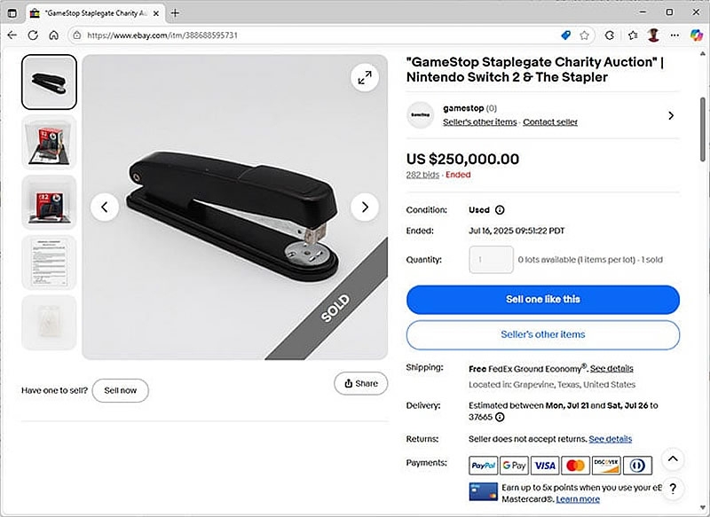 «Степлер-убийцу» консолей Switch 2 продали на аукционе за $250 000  вместе с первой жертвой