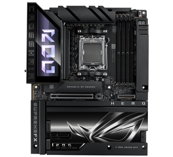 Asus выпустила плату ROG Crosshair X870E Hero BTF для чистых ПК без видимых кабелей