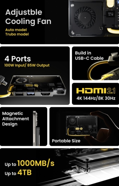 Sharge представила внешний SSD с вентилятором, магнитным креплением и множеством дополнительных портов