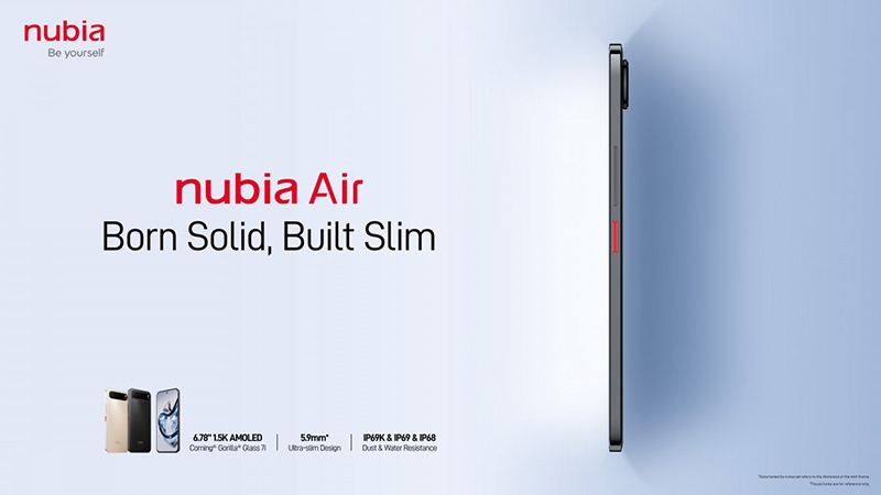 Сверхтонкий 5,9-мм смартфон Nubia Air получил 6,78″ AMOLED-экран и защиту IP69K