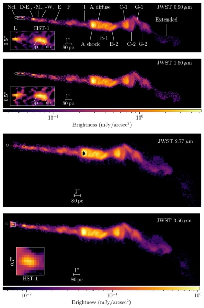 «Джеймс Уэбб» запечатлел во всех деталях джет чёрной дыры M87* — «световой меч», длиною в тысячи световых лет