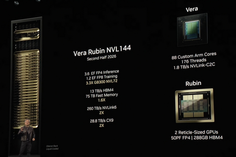 Хуанг показал Vera Rubin Superchip — CPU, два огромных GPU и 100 Пфлопс на одной плате для ИИ нового поколения