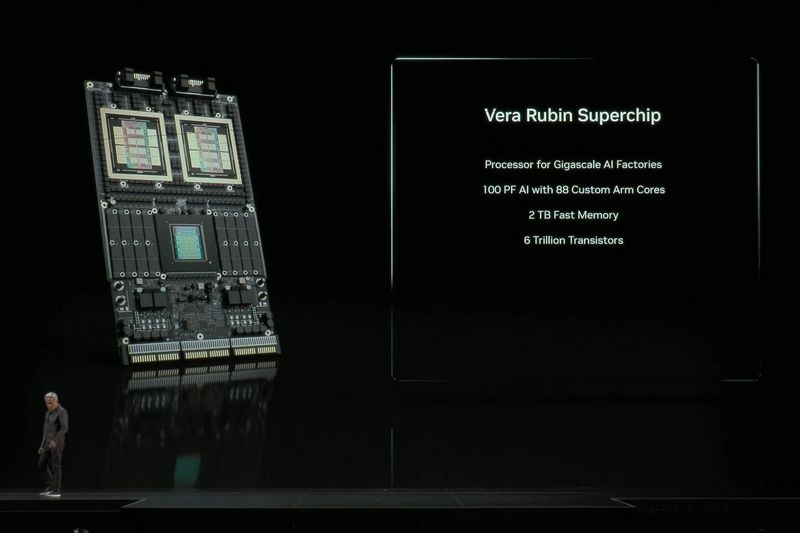 Хуанг показал Vera Rubin Superchip — CPU, два огромных GPU и 100 Пфлопс на одной плате для ИИ нового поколения