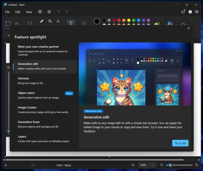 Microsoft научила Paint в Windows 11 генерировать анимации и редактировать изображения с помощью ИИ