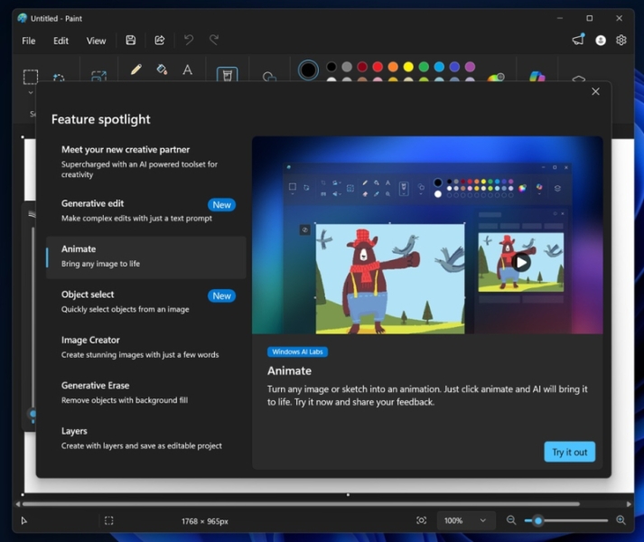 Microsoft научила Paint в Windows 11 генерировать анимации и редактировать изображения с помощью ИИ