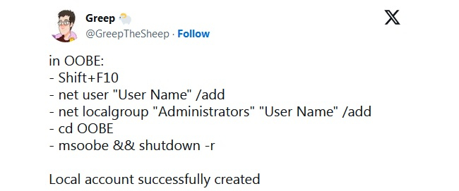 Запрет установки Windows 11 с локальным аккаунтом не сработал — пользователи нашли новые обходные пути
